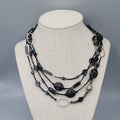 Black Glass Bead Necklace Silver tone LONG Hook Clasp 48"