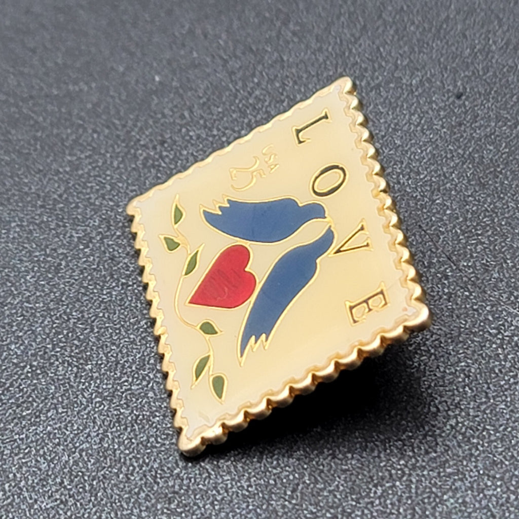 Vintage Love Birds Postage Stamp Lapel Pin 1989 1.25" x 1"