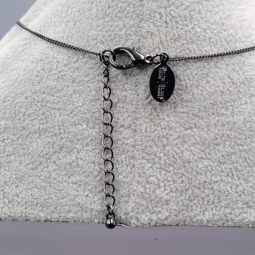 White House Black Market Necklace Black Metal Round Rhinestone Pendant 16"-18"