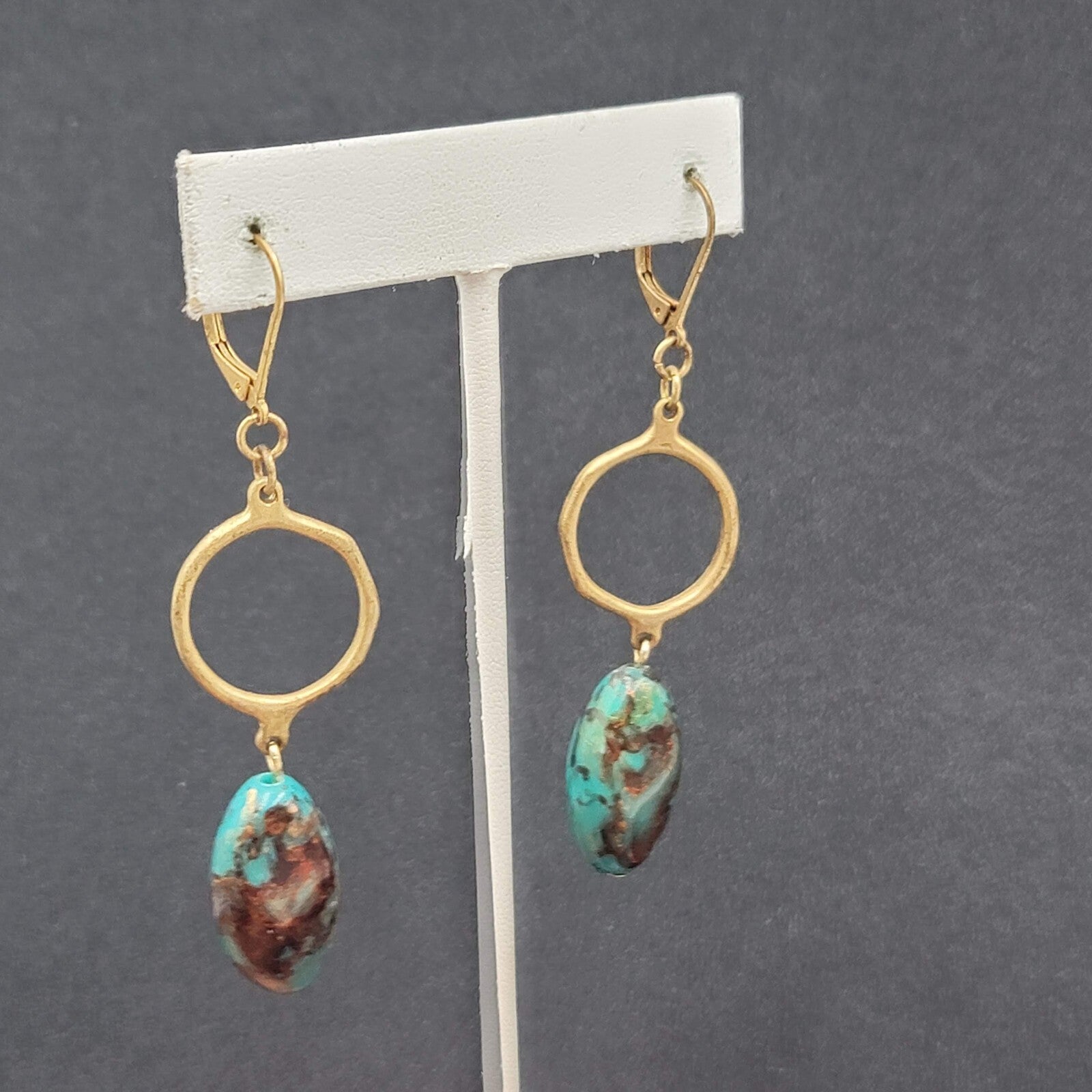 Pierced Earrings Gold tone Acrylic Faux Stone Bead Dangle 2"