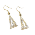 Triangle Clear Rhinestone Pierced Earrings Gold tone Dangle 7/8"