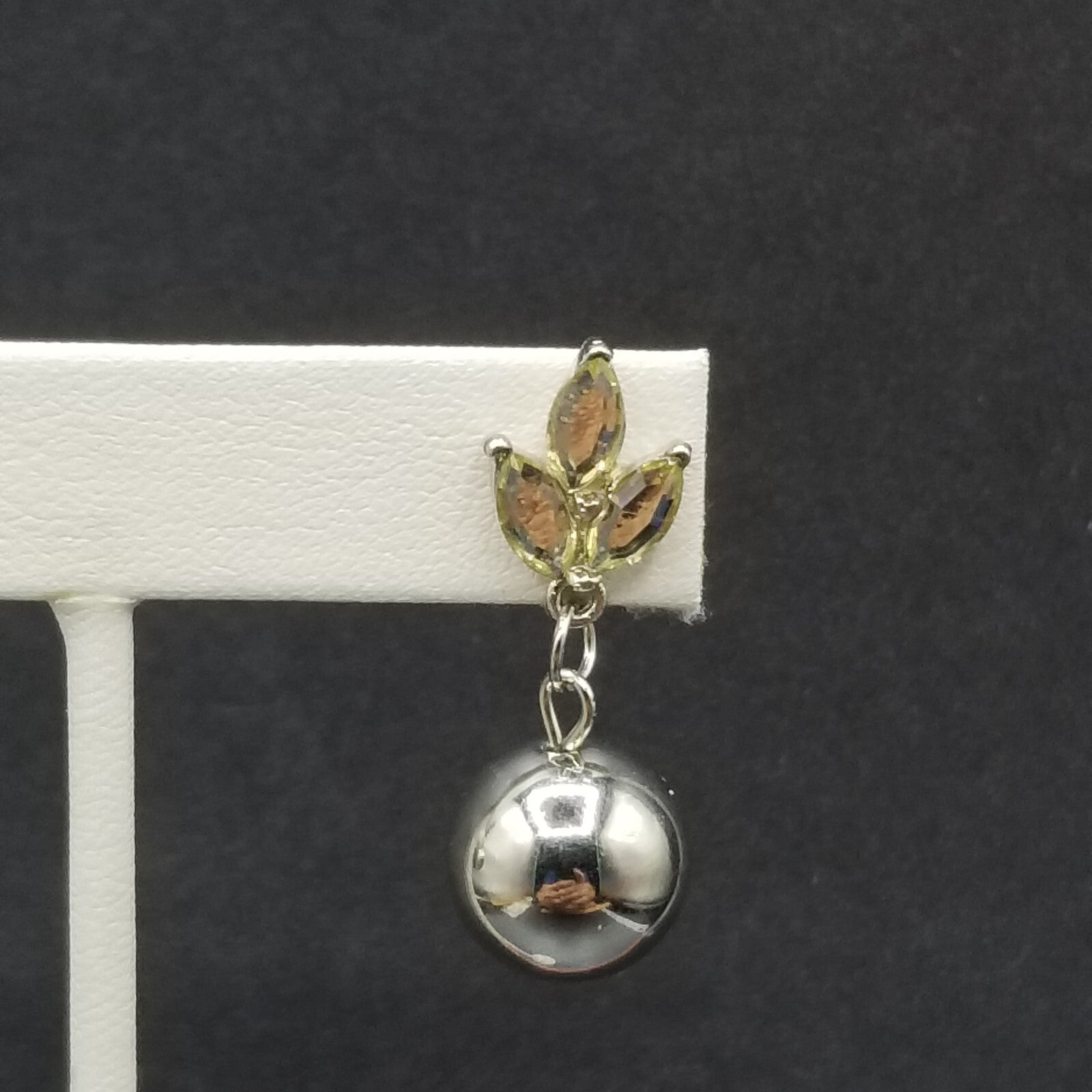 Pierced Earrings Silver tone Faceted Glass Metal Ball Statement Dangle 1 3/8"