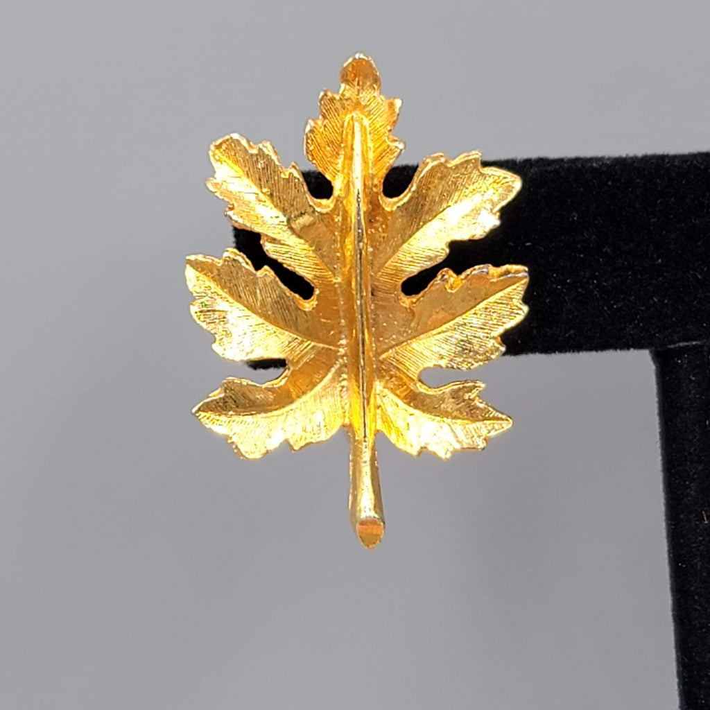 Vintage Gold Plated Leaf Clip on Earrings Leaves Drop 1 3/8"