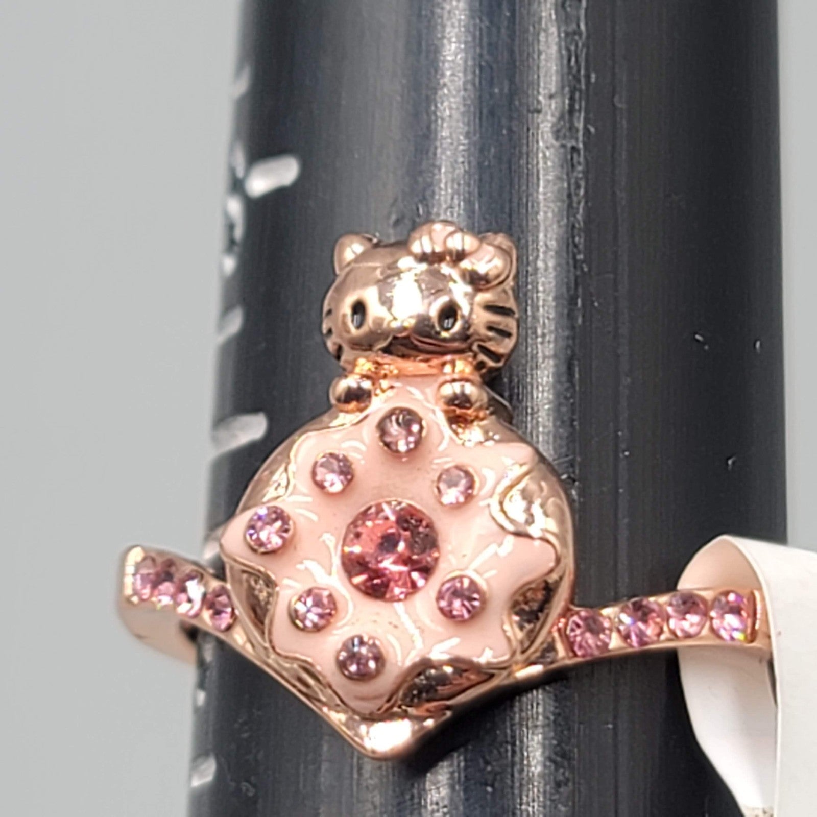 Hello Kitty Fragrant Jewels Ring Size 9 Rose Gold tone Enamel Crystal Pink Donut
