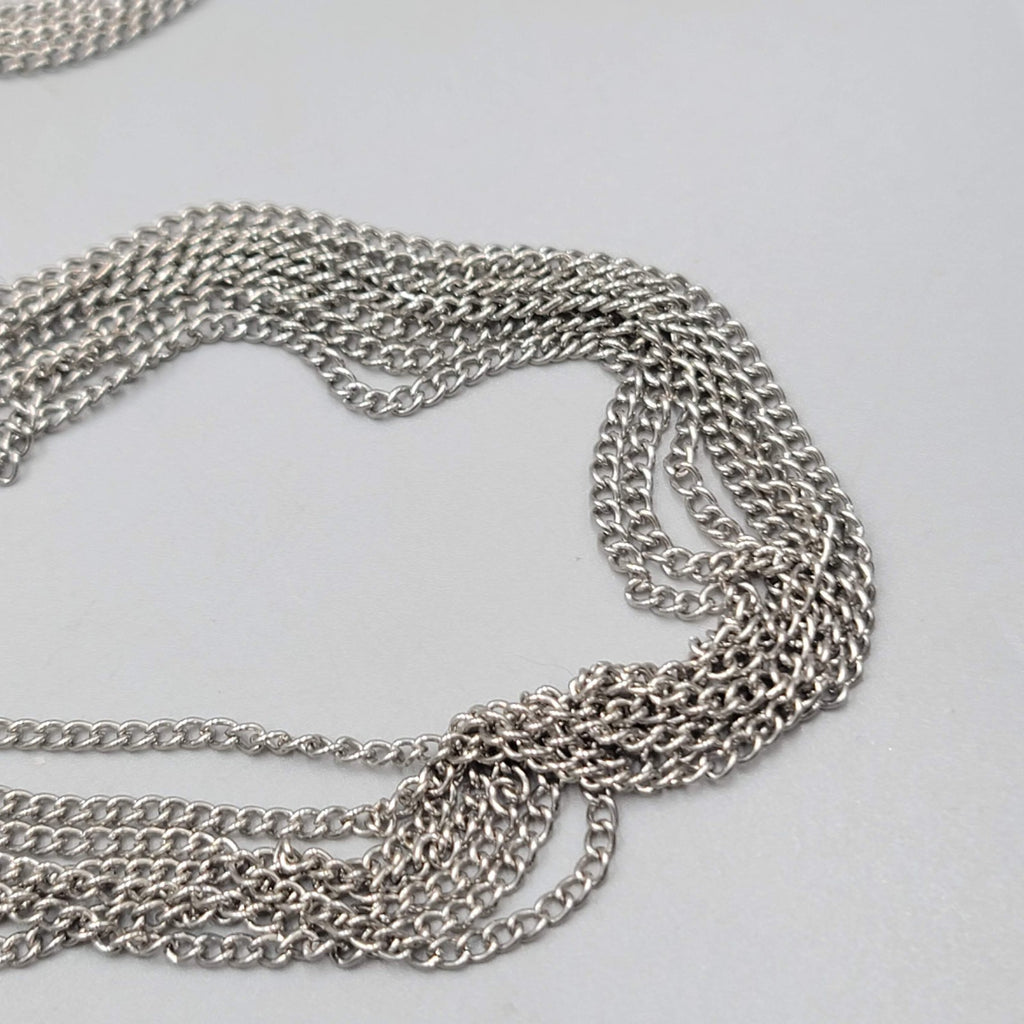Multi Chain Silver tone Bead Necklace Extra Long 36"
