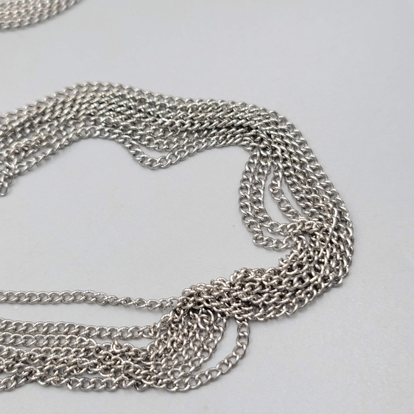 Multi Chain Silver tone Bead Necklace Extra Long 36"