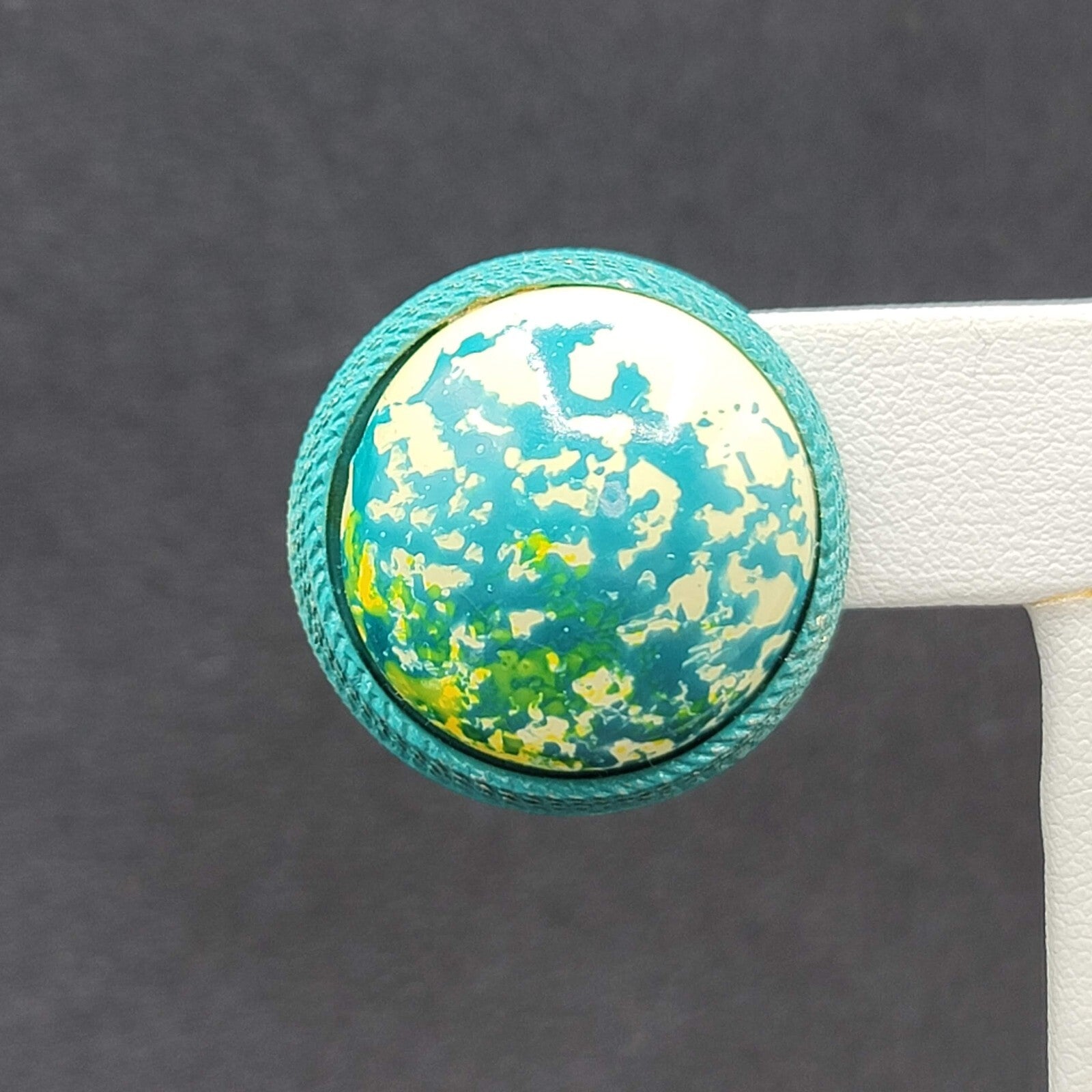 Vintage Clip on Earrings Round Dome Blue Green Yellow Speckle Studs 1" Hong Kong