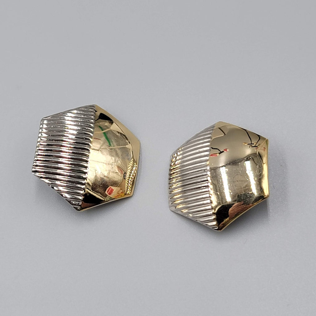 Vintage Clip on Earrings Gold and Silver tone Hexagon 1.25"