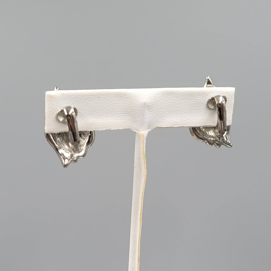 Vintage Climber Clip on Earrings Silver tone Black Enamel 1"