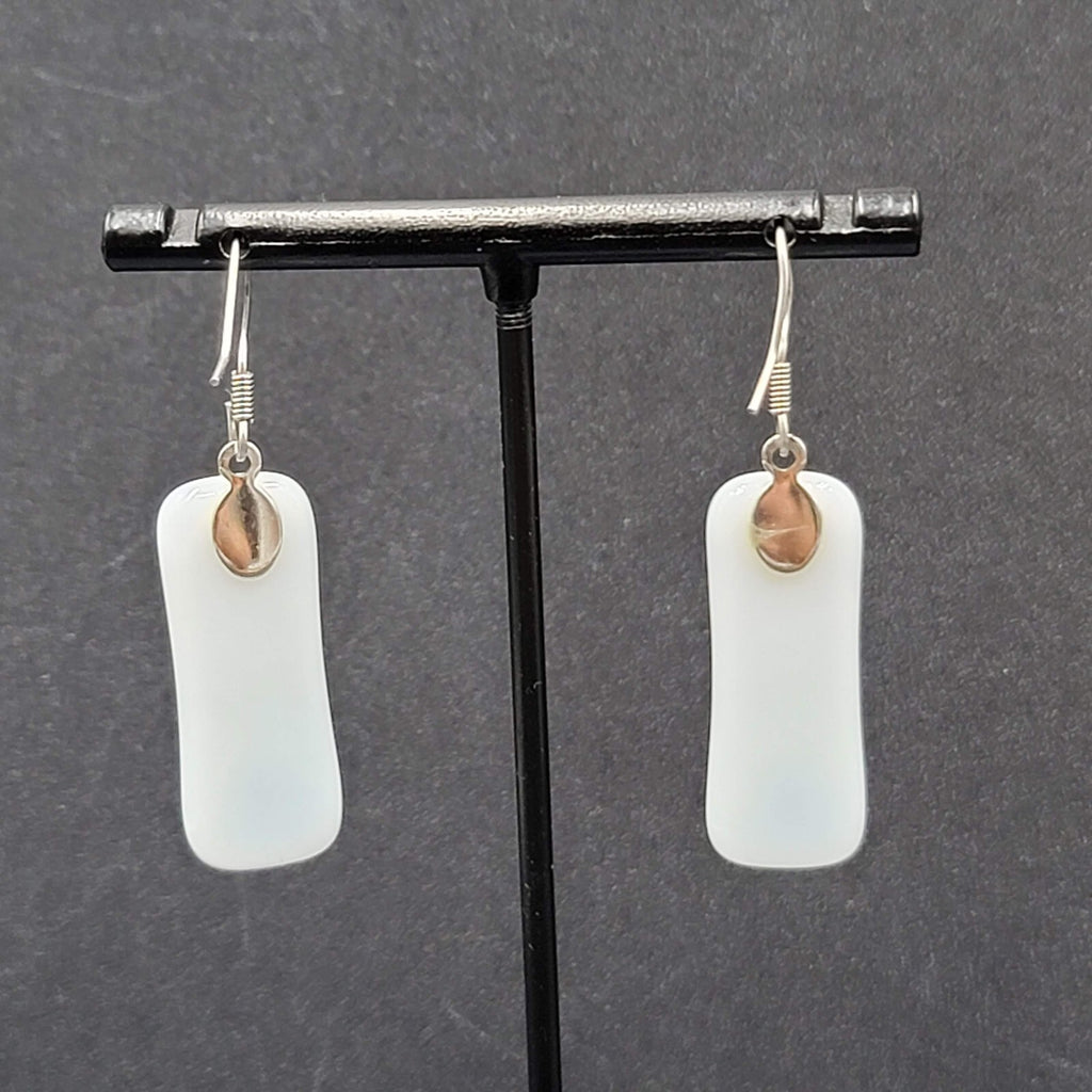 Artisan Art Glass Pierced Earrings Dangle White Multicolor 1.25"