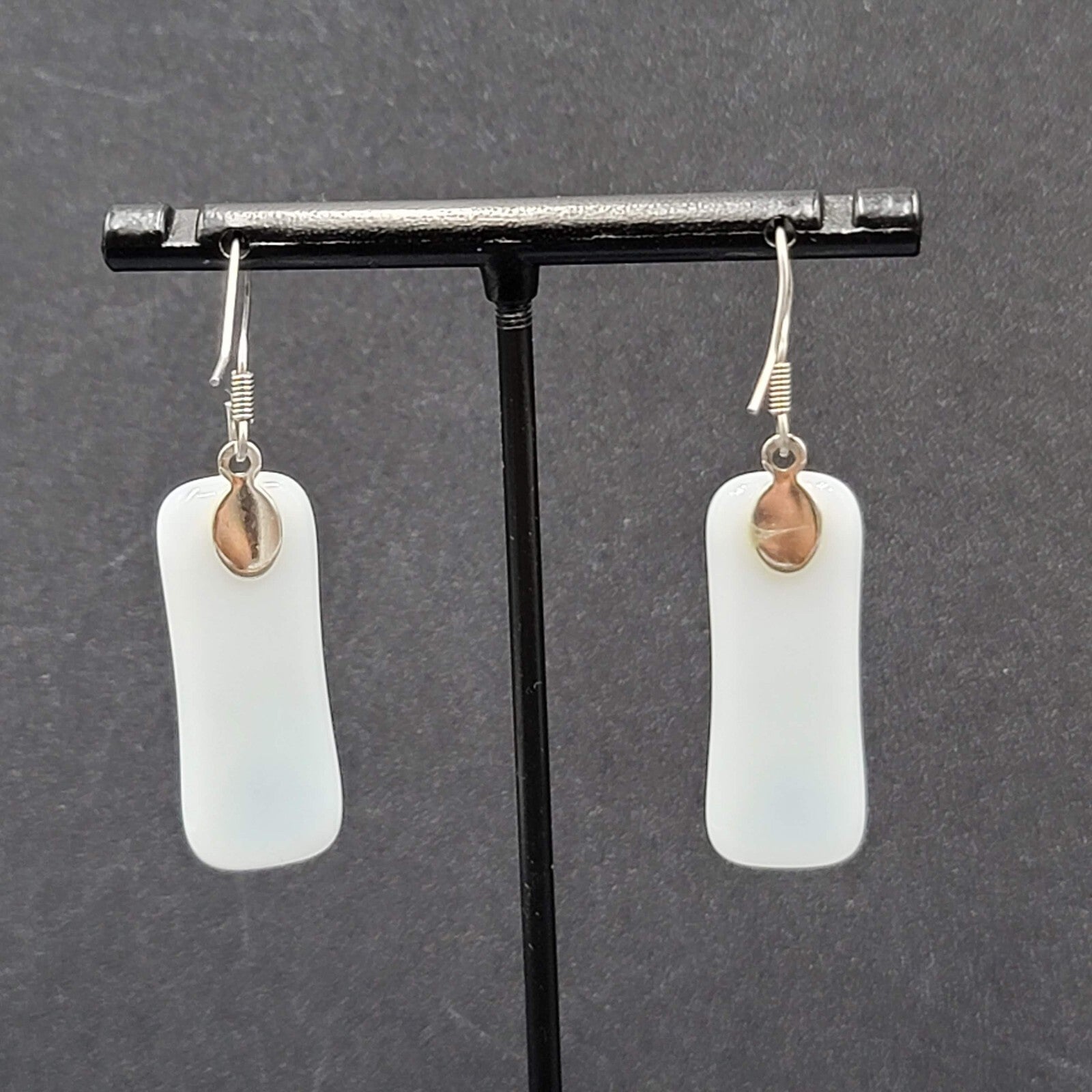 Artisan Art Glass Pierced Earrings Dangle White Multicolor 1.25"