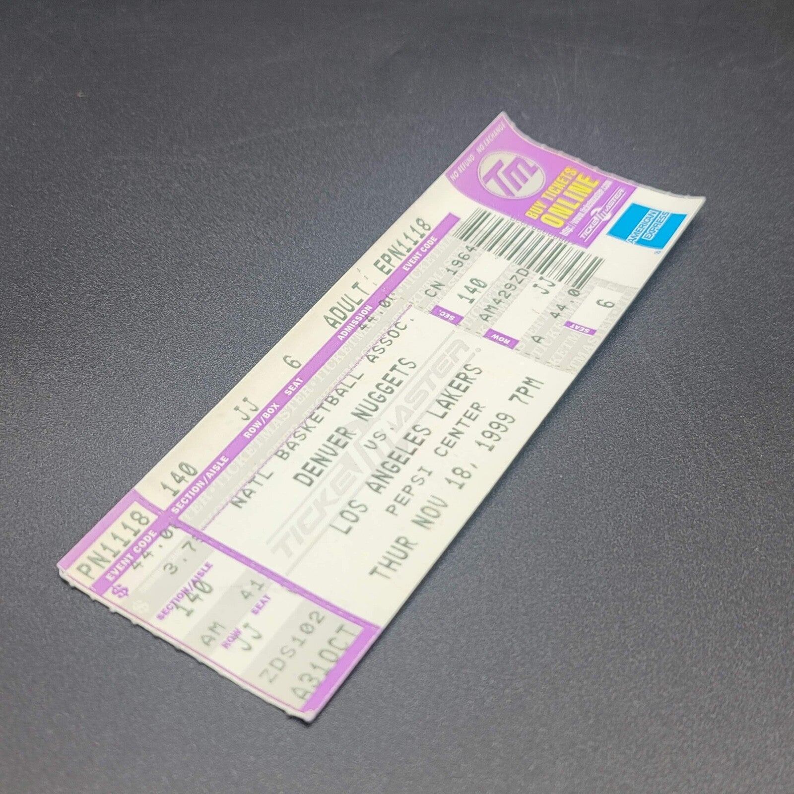 NBA TICKET 1999 Denver Nuggets Los Angeles Lakers Basketball Nov 18 Pepsi Center