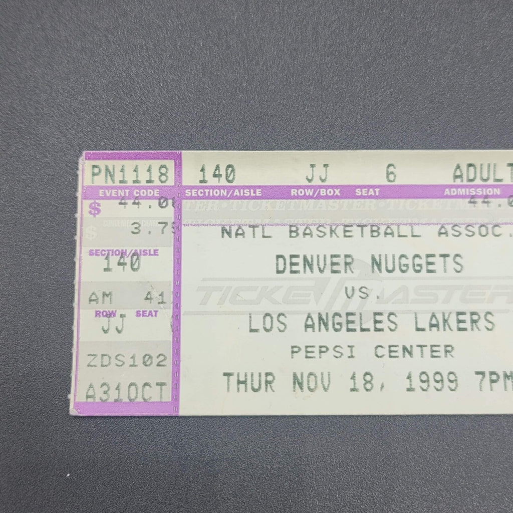 NBA TICKET 1999 Denver Nuggets Los Angeles Lakers Basketball Nov 18 Pepsi Center