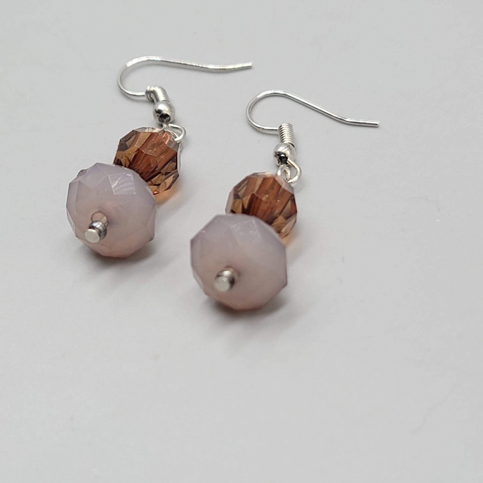 Brown Purple Faceted Glass Bead Pierced Earrings Silver tone Dangle  1 in