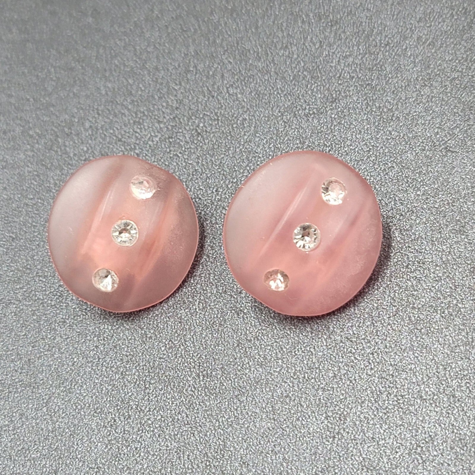Vintage Clip on Earrings Pink Translucent Acrylic Rhinestone Dome 1"