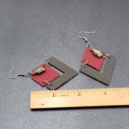 Buddha Pierced Earrings Red Brown Felt Dangle Lightweight 2"