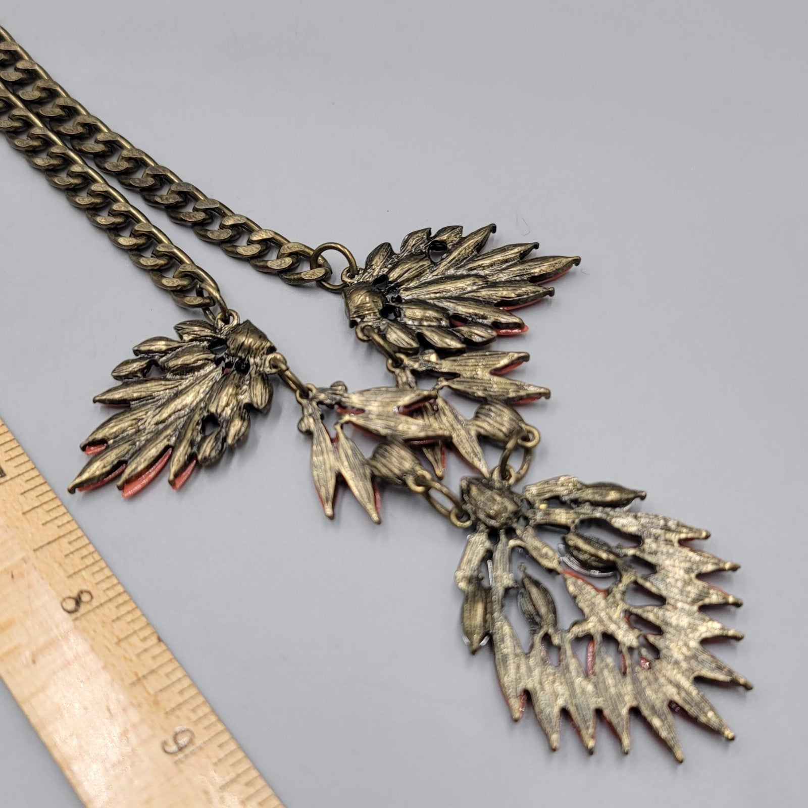Statement Necklace Bronze tone Multicolor Accents Bib 18"-20"