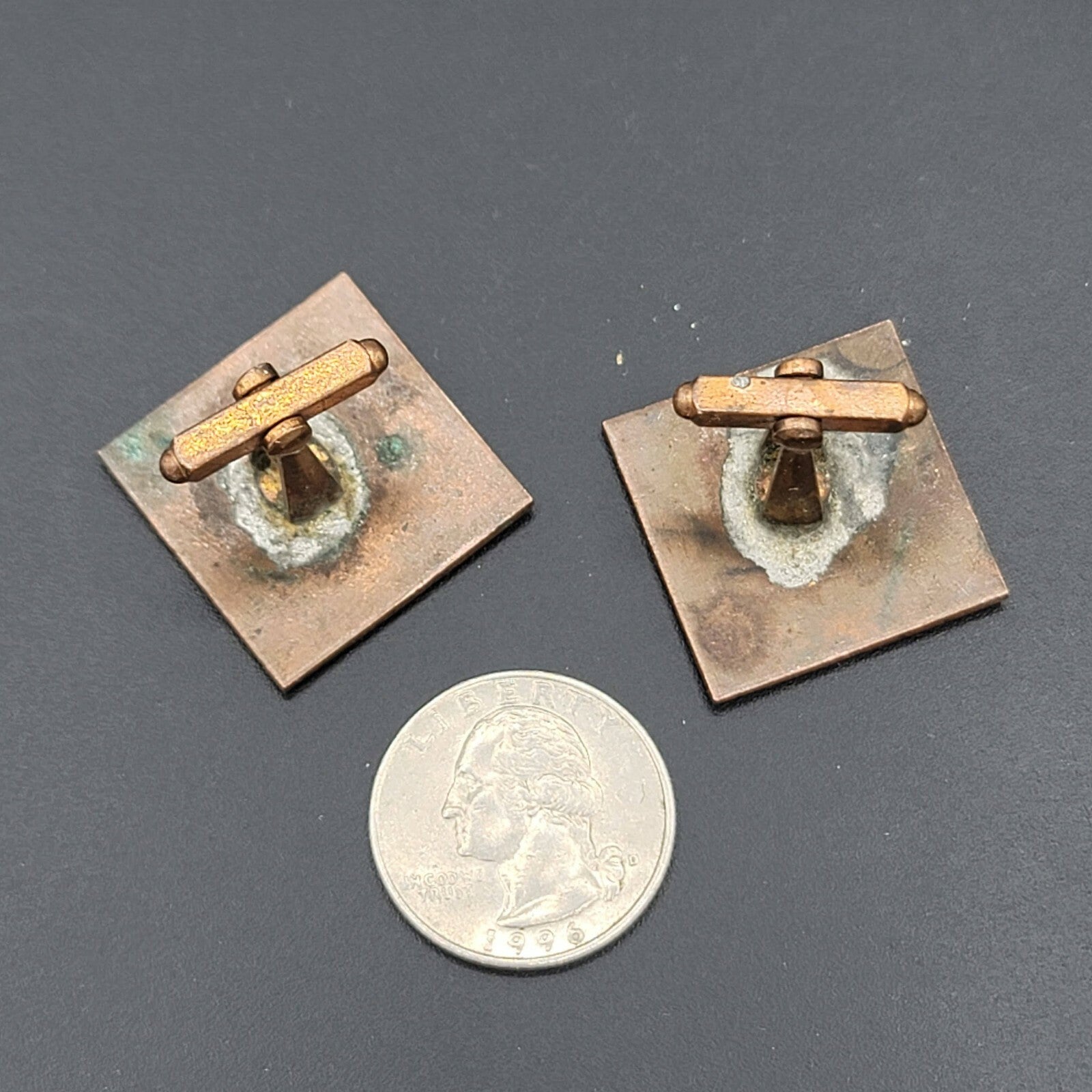 Vintage Copper Enamel Mid Century Cufflinks Modernist Abstract 1" White