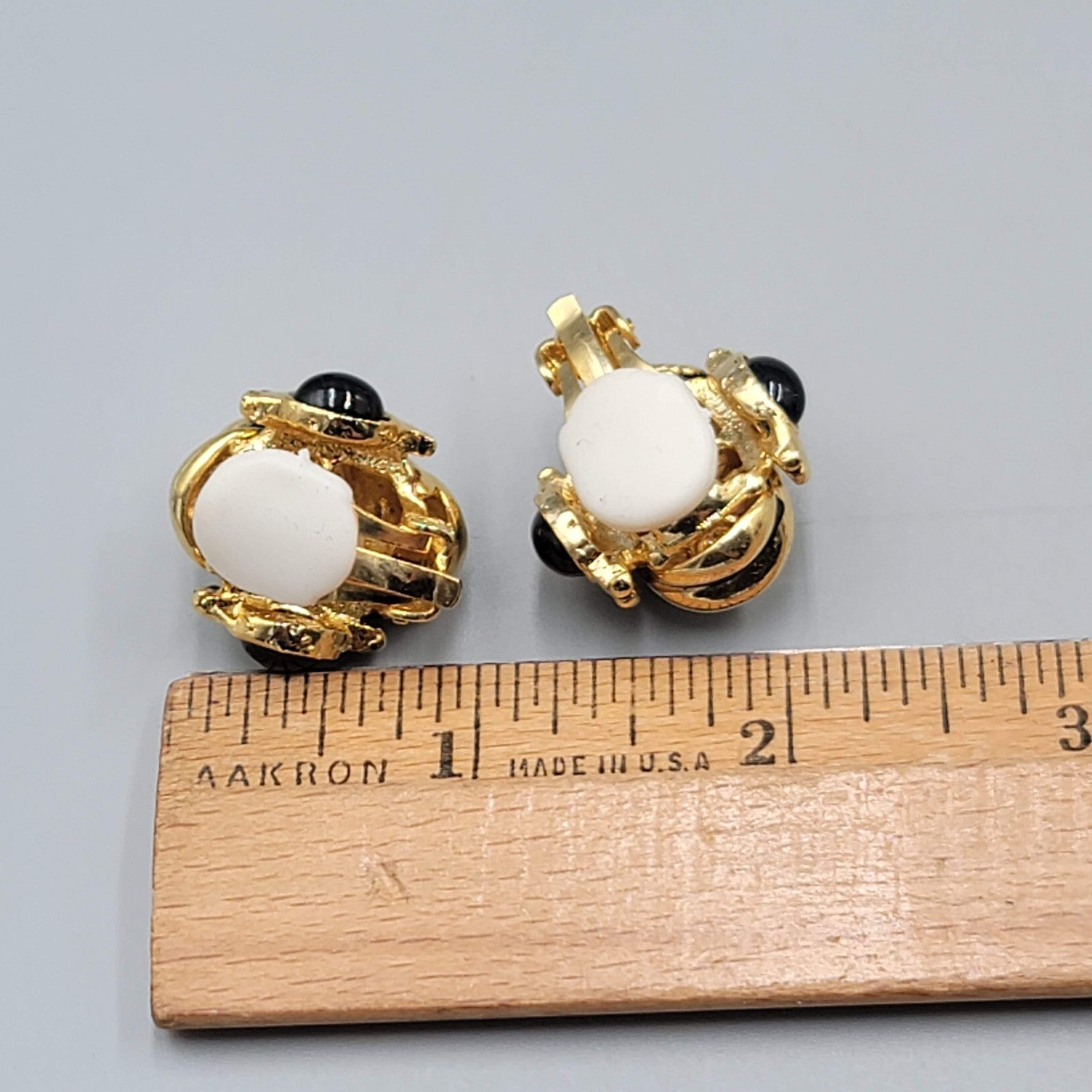 Vintage Clip on Earrings Gold Plated Black Side Accents Statement 1 in