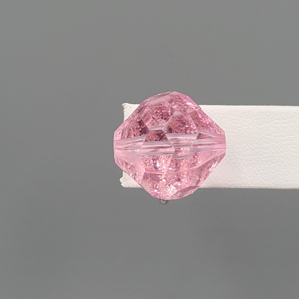 Vintage Large Faceted Pink Acrylic Bead Clip on Earrings Silver tone Screw 3/4"