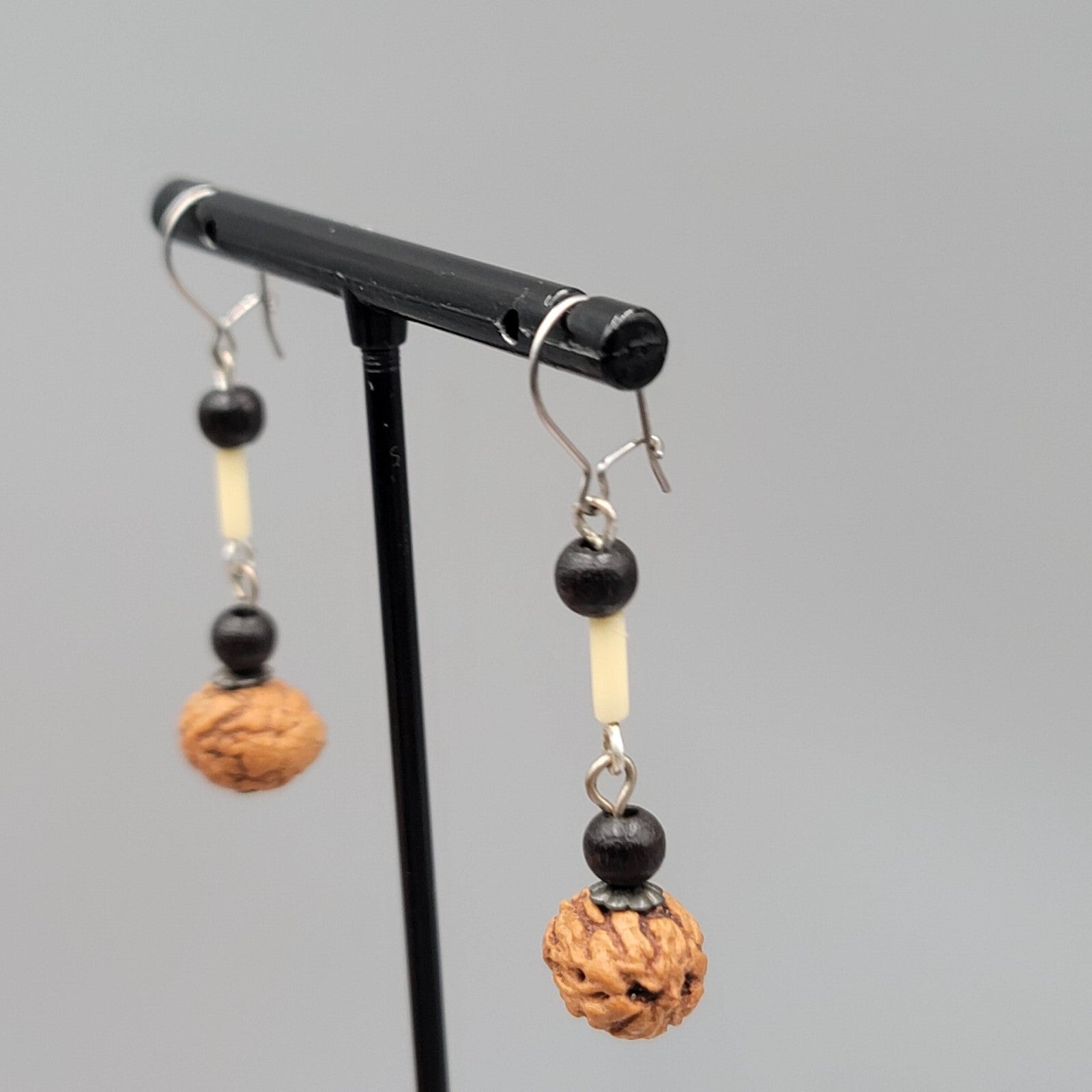 Boho Pierced Earrings Silver tone Seed Beaded Dangle 1.25"