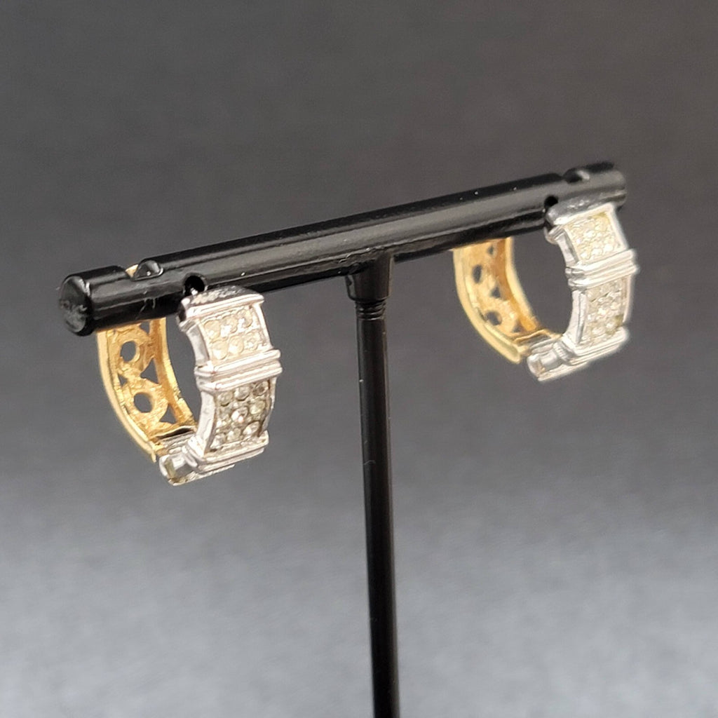 Reversible Pierced Earrings Gold Plated Silver Plated Rhinestone Hoops 5/8"