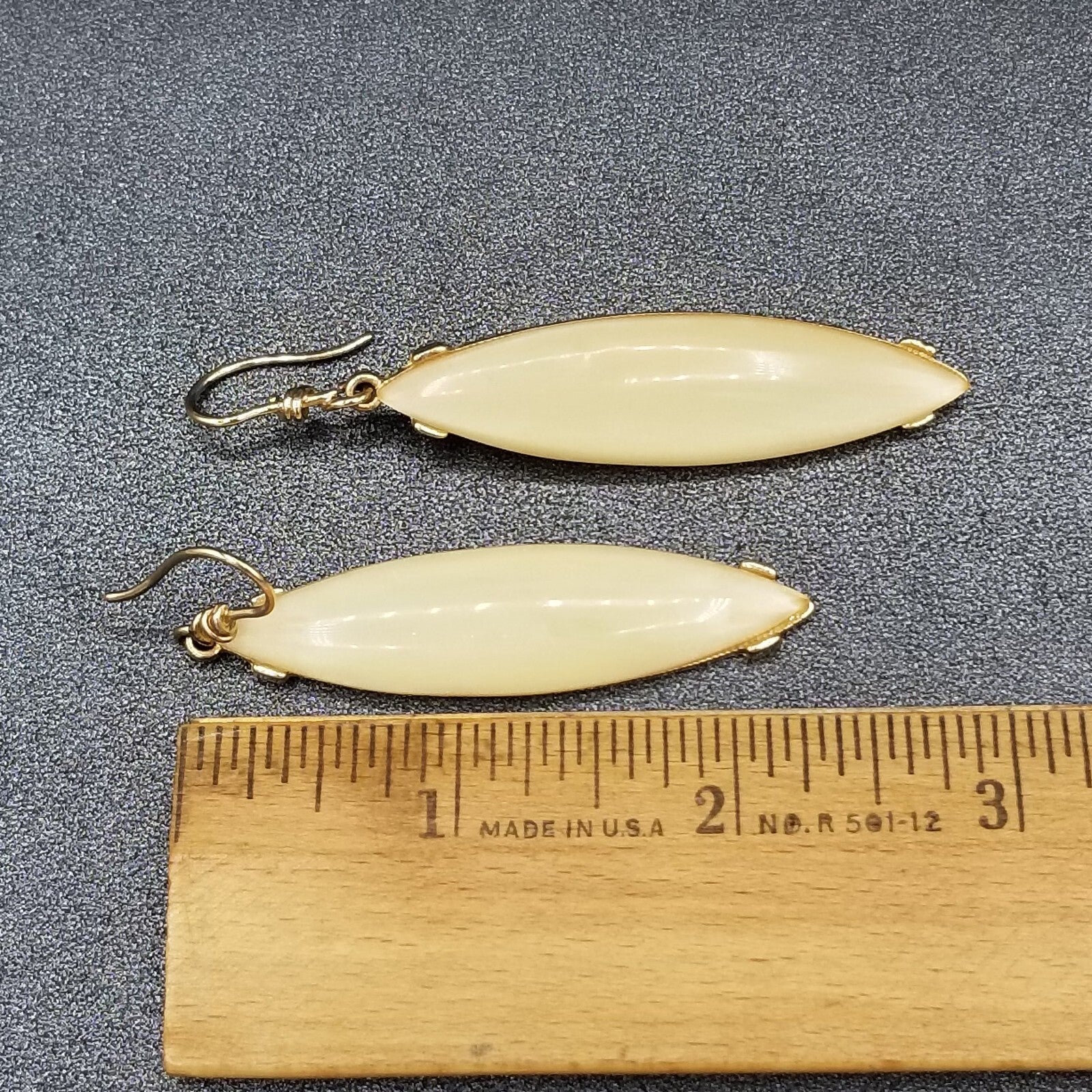 Pierced Earrings Gold tone Shimmer Acrylic Dangle 2.25"
