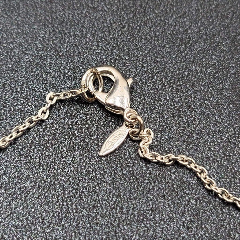 Avon Clover Y Necklace and Pierced Earring Set Crystal Silver Plated 17" 1/2"