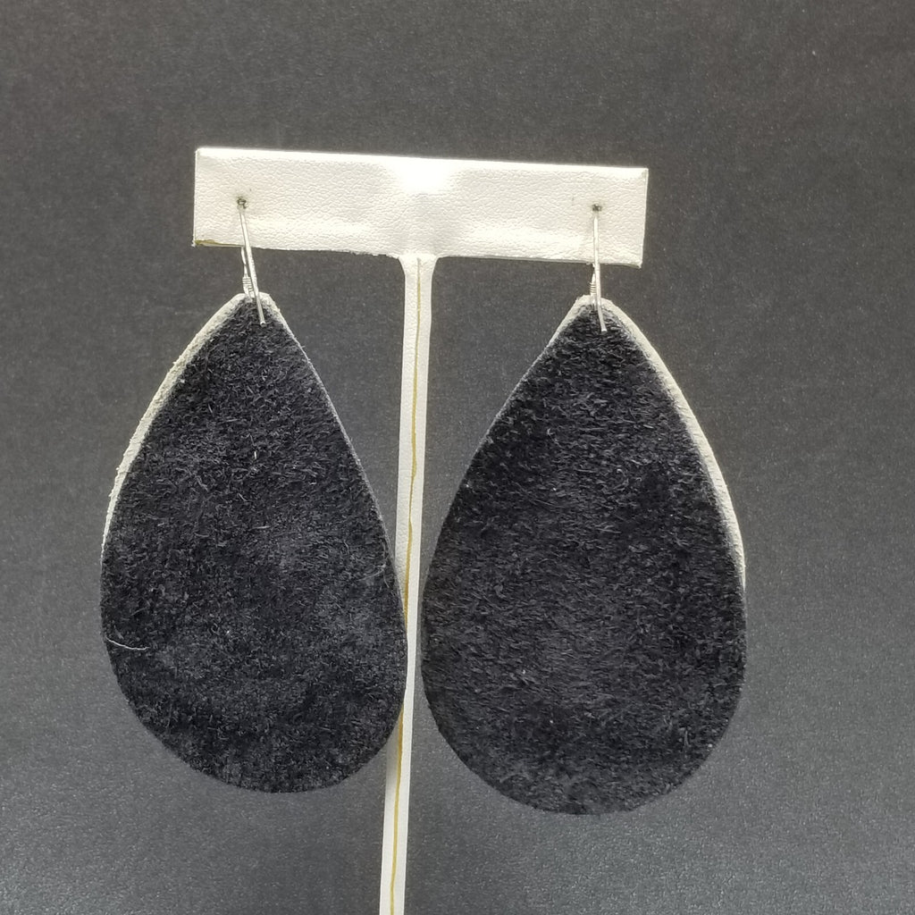 Pierced Earrings Sterling Silver Leather Teardrop Light weight Dangle 3 1/4"