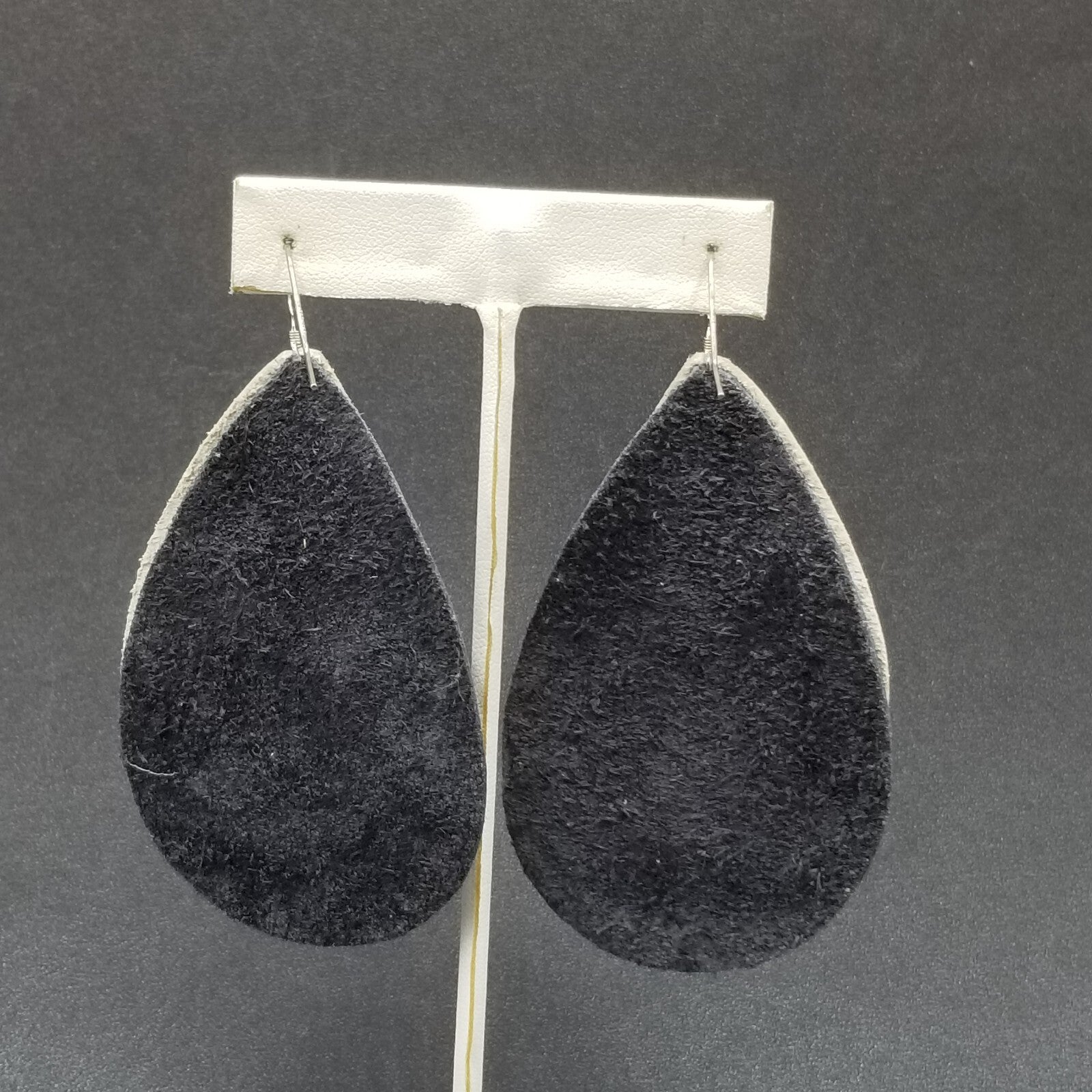 Pierced Earrings Sterling Silver Leather Teardrop Light weight Dangle 3 1/4"