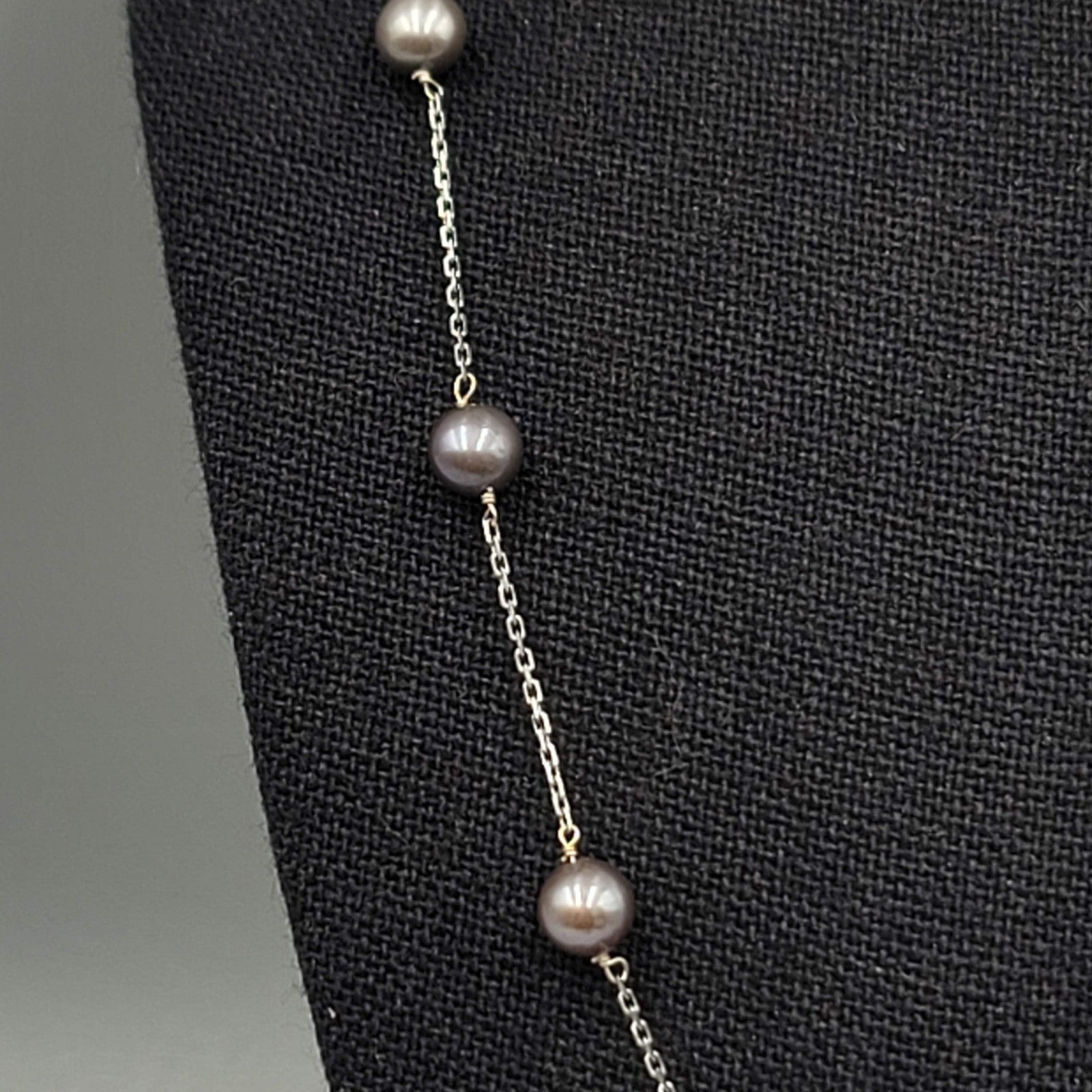 14K White Gold 5mm Tahitian Peacock Pearl Station Chain Necklace 17" long