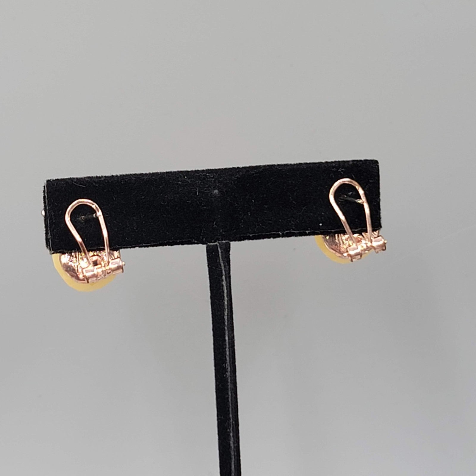 Rose Gold tone Pierced Earrings Yellow Square Drop 7/8"