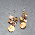 Pierced Earrings Brown Earth Tones Cluster Bead Shells 2.25"