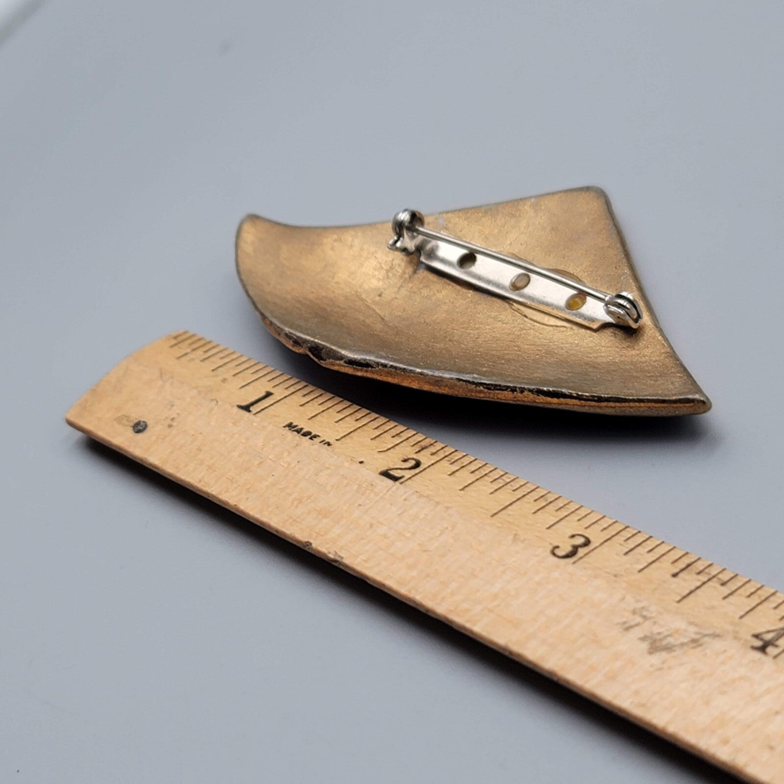 Ceramic Triangle Brooch Hand Painted Hand Made Artisan 3"