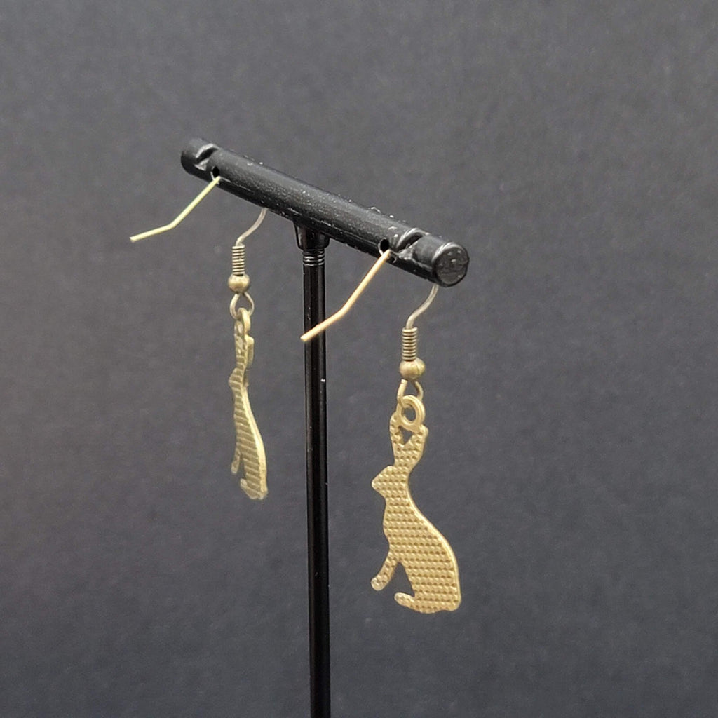 New BUNNY RABBIT Pierced Earrings Bronze tone Dangle Embossed 1"