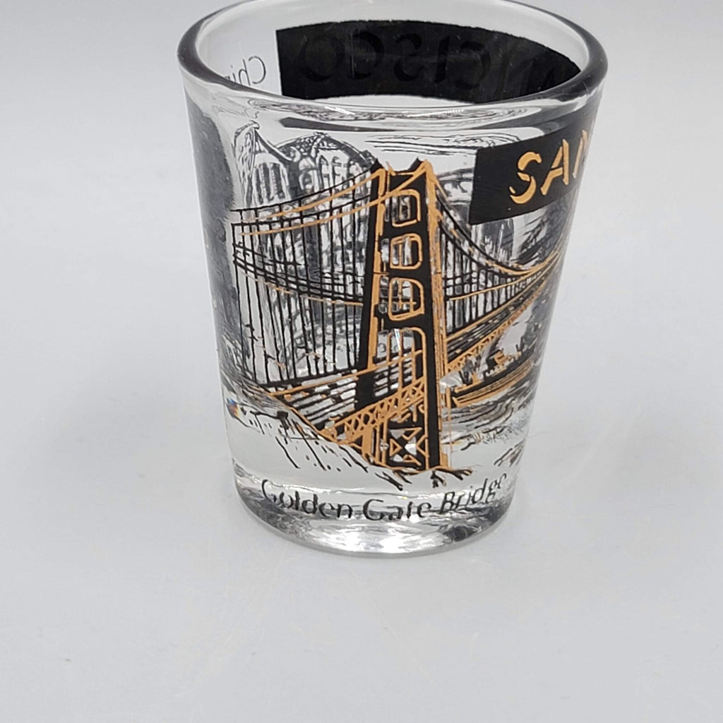 San Francisco Shot Glass Souvenir Black Gold Embossing
