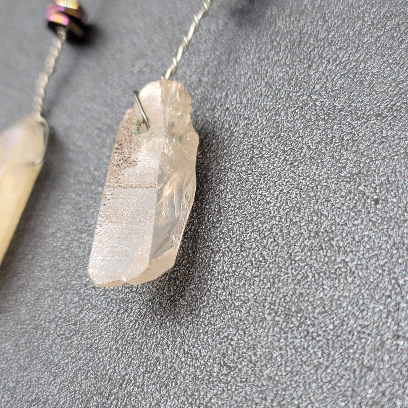 Artisan Crystal Pierced Earrings Boho Witchy Natural Dangle 2.75"