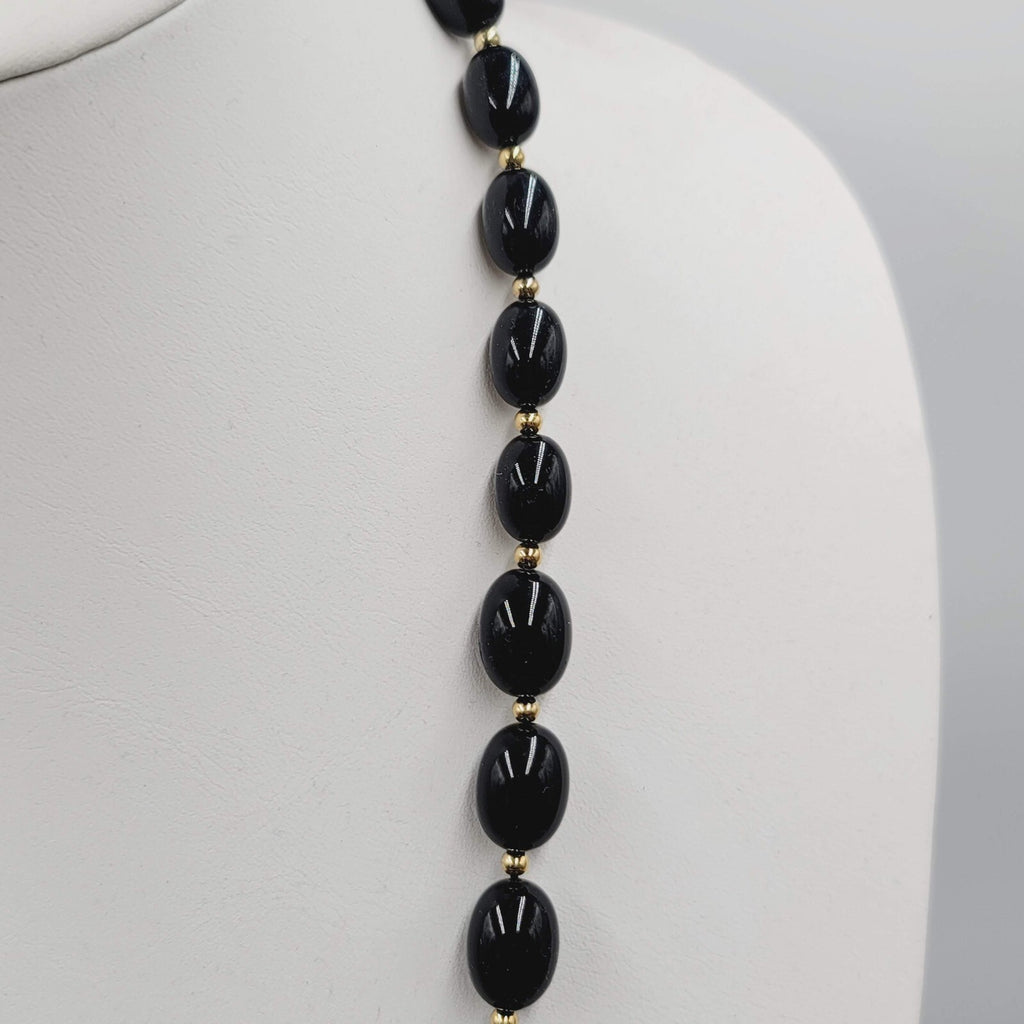 Vintage MONET Necklace Black Graduated Bead Gold tone Estate Jewelry 28"