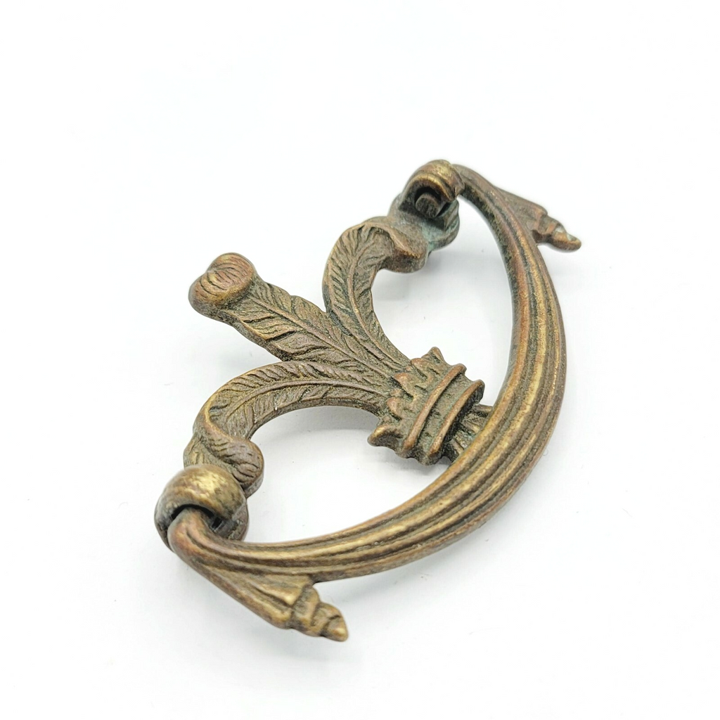 Vintage Brass Drawer Pull Gold tone Salvage Hardware SINGLE ONLY Feather Drape