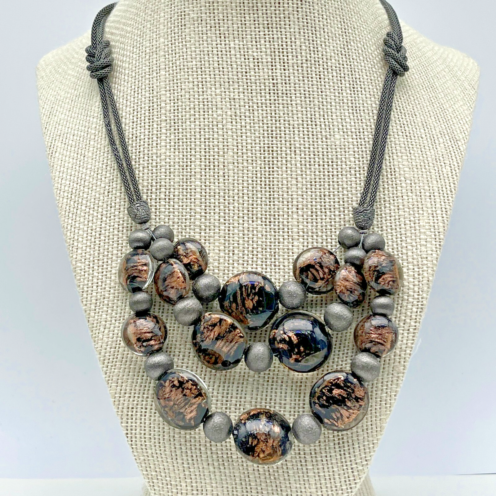 Coldwater Creek Cord Art Glass Bead Necklace Statement Layer 18" - 20"