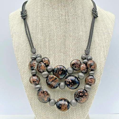 Coldwater Creek Cord Art Glass Bead Necklace Statement Layer 18" - 20"