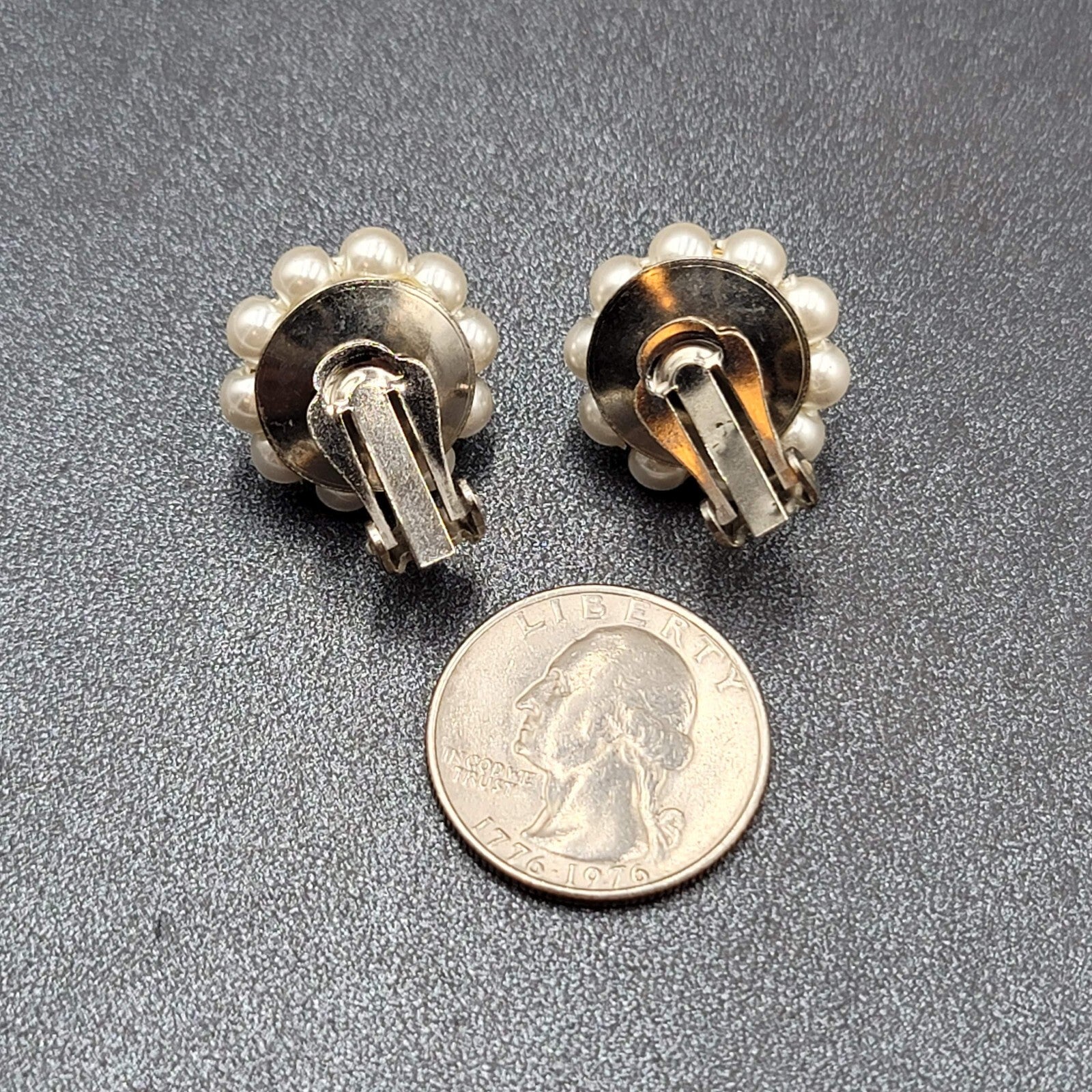 Vintage Clip on Earrings White Acrylic Cluster Bead Estate 7/8"