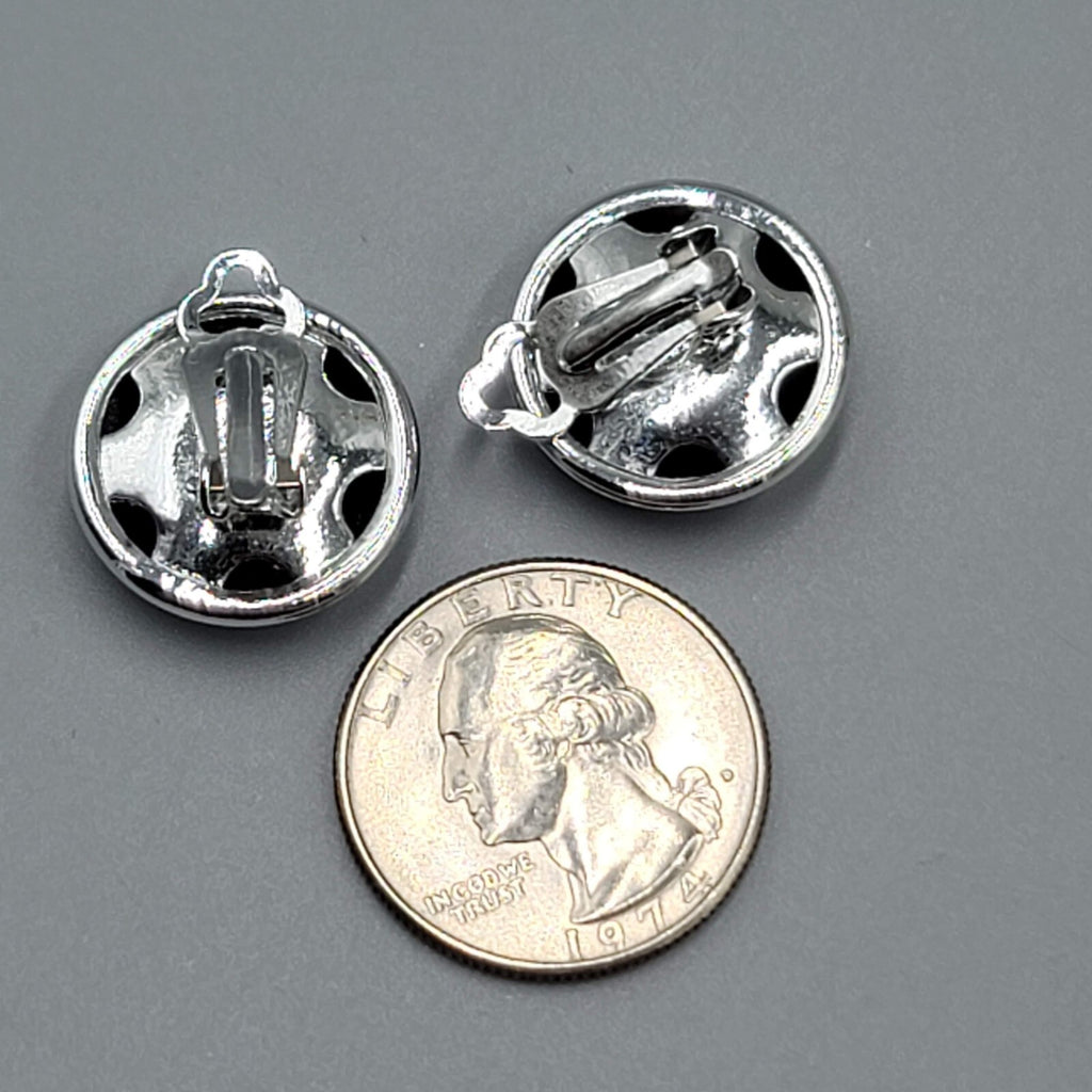 Vintage High Polish Silver tone Clip on Earrings Round Studs  3/4"