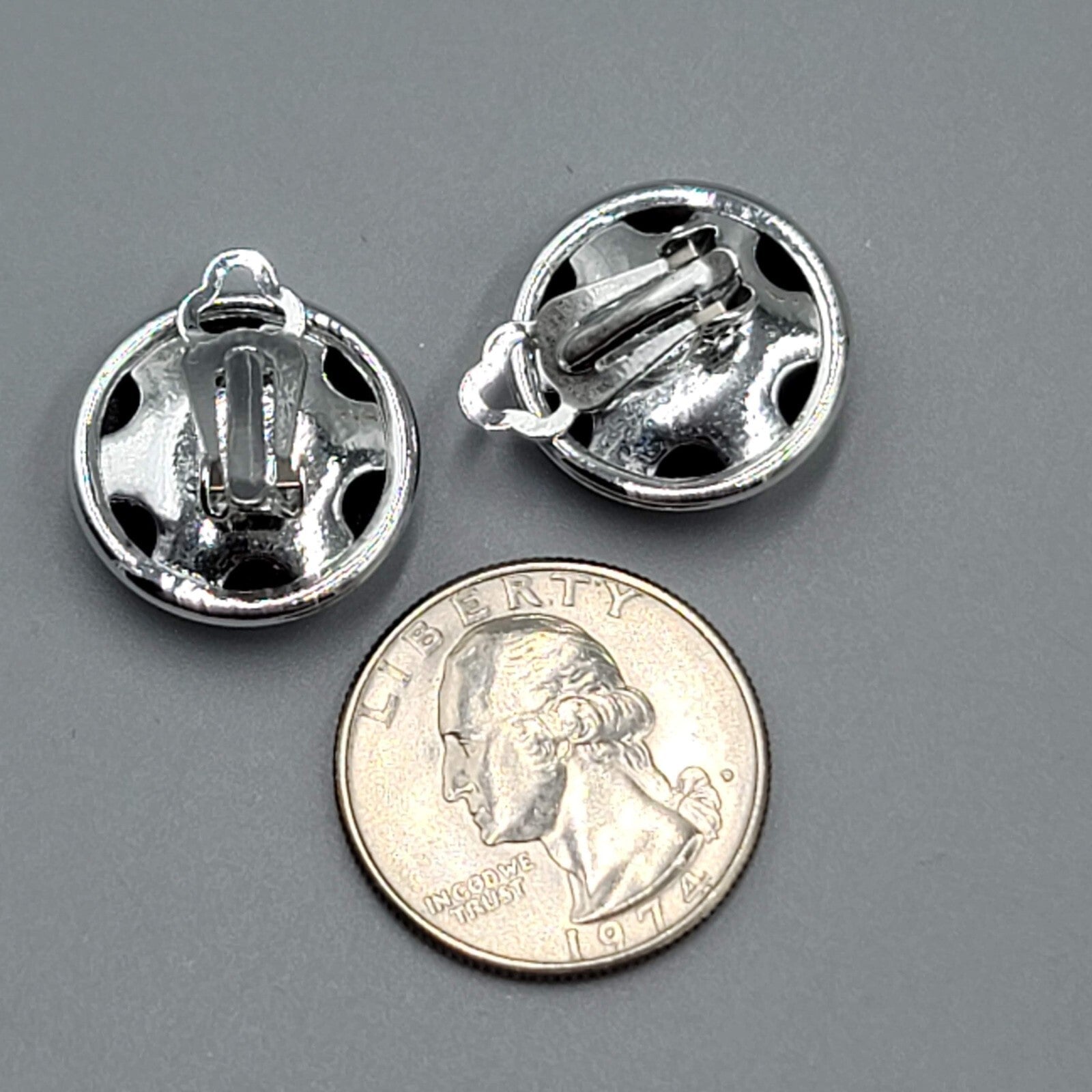 Vintage High Polish Silver tone Clip on Earrings Round Studs  3/4"
