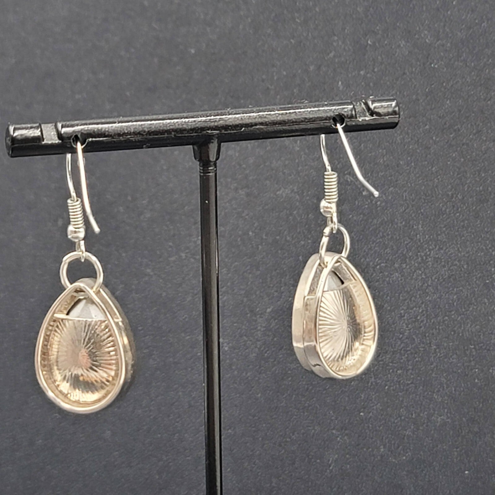 Pierced Earrings Silver tone Teardrop Faceted Glass Dangle 3/4"