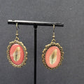 Pierced Earrings Bronze tone Oval Dangle Leaf Design Dangle 1 3/8"