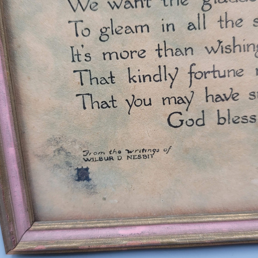 Vintage Ephemera Framed Wilbur Nesbit Birds Gold Bless You Prayer 6.5"x5.5"