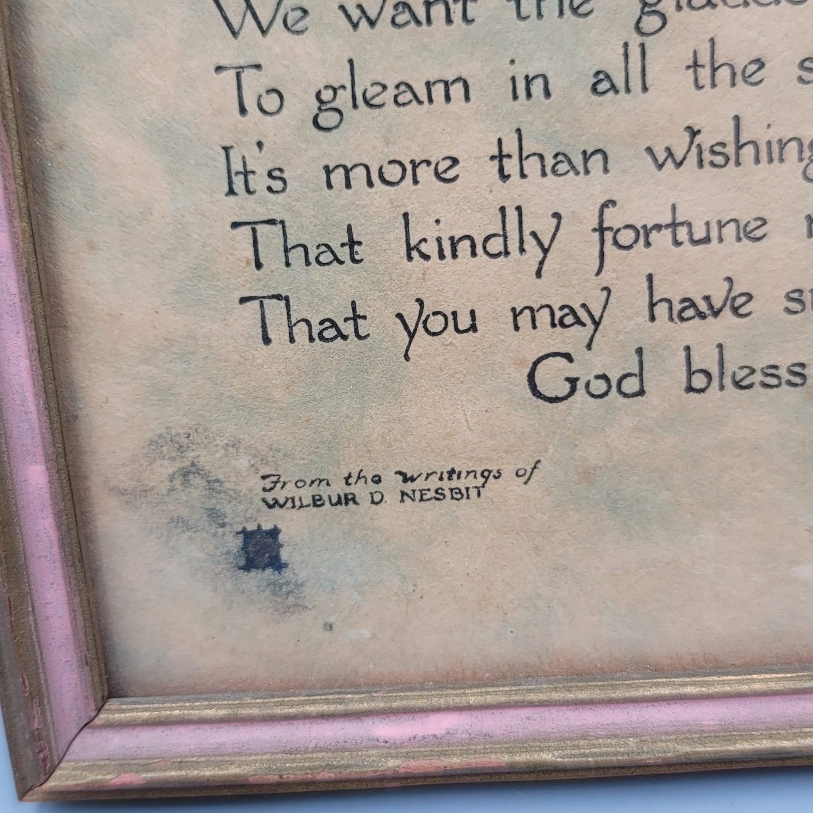 Vintage Ephemera Framed Wilbur Nesbit Birds Gold Bless You Prayer 6.5"x5.5"