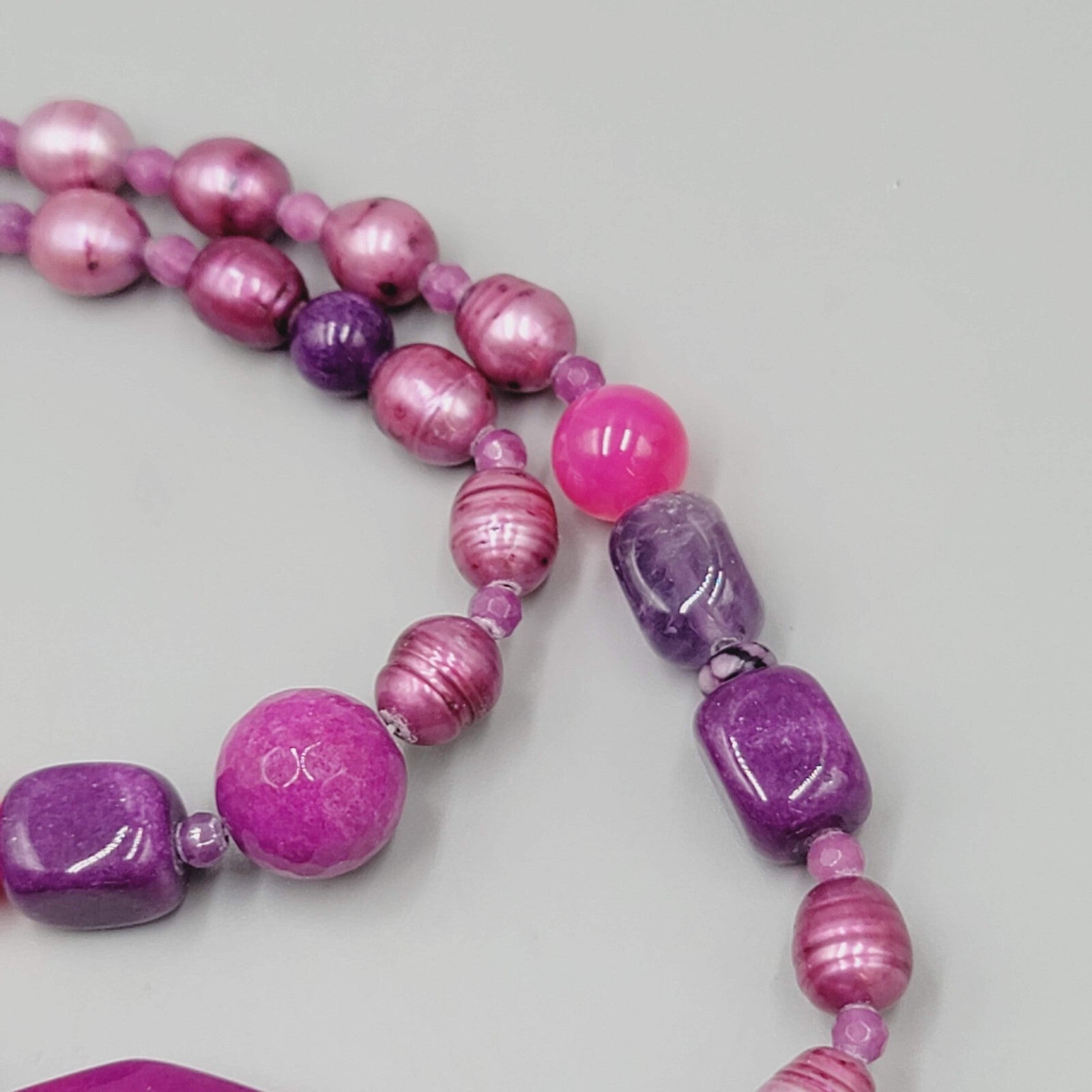 Purple Gemstone Bead Necklace Pearl Amethyst 30"