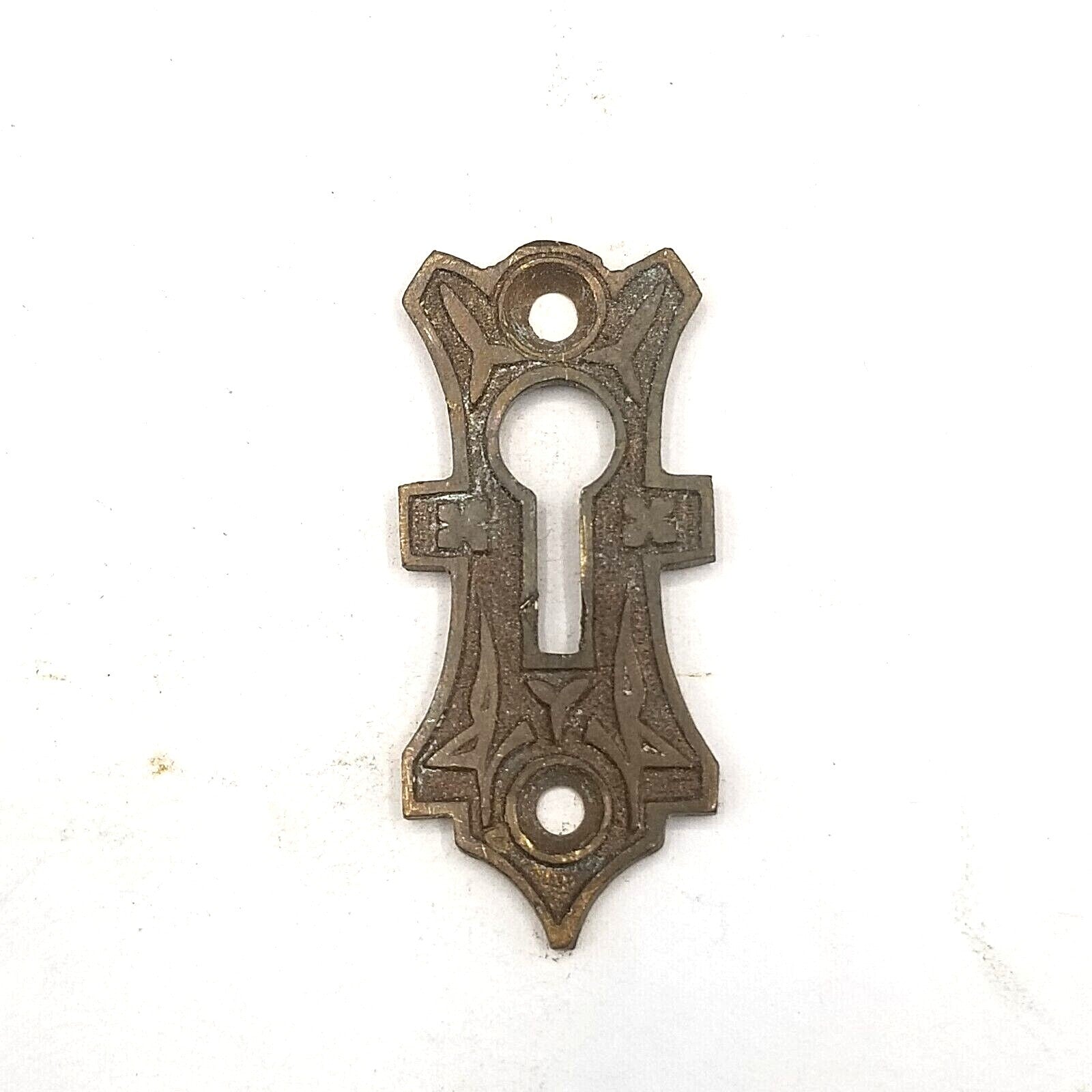 Vintage Ornate Bronze Skeleton Key hole Escutcheon Salvage 2" x 7/8" 3777